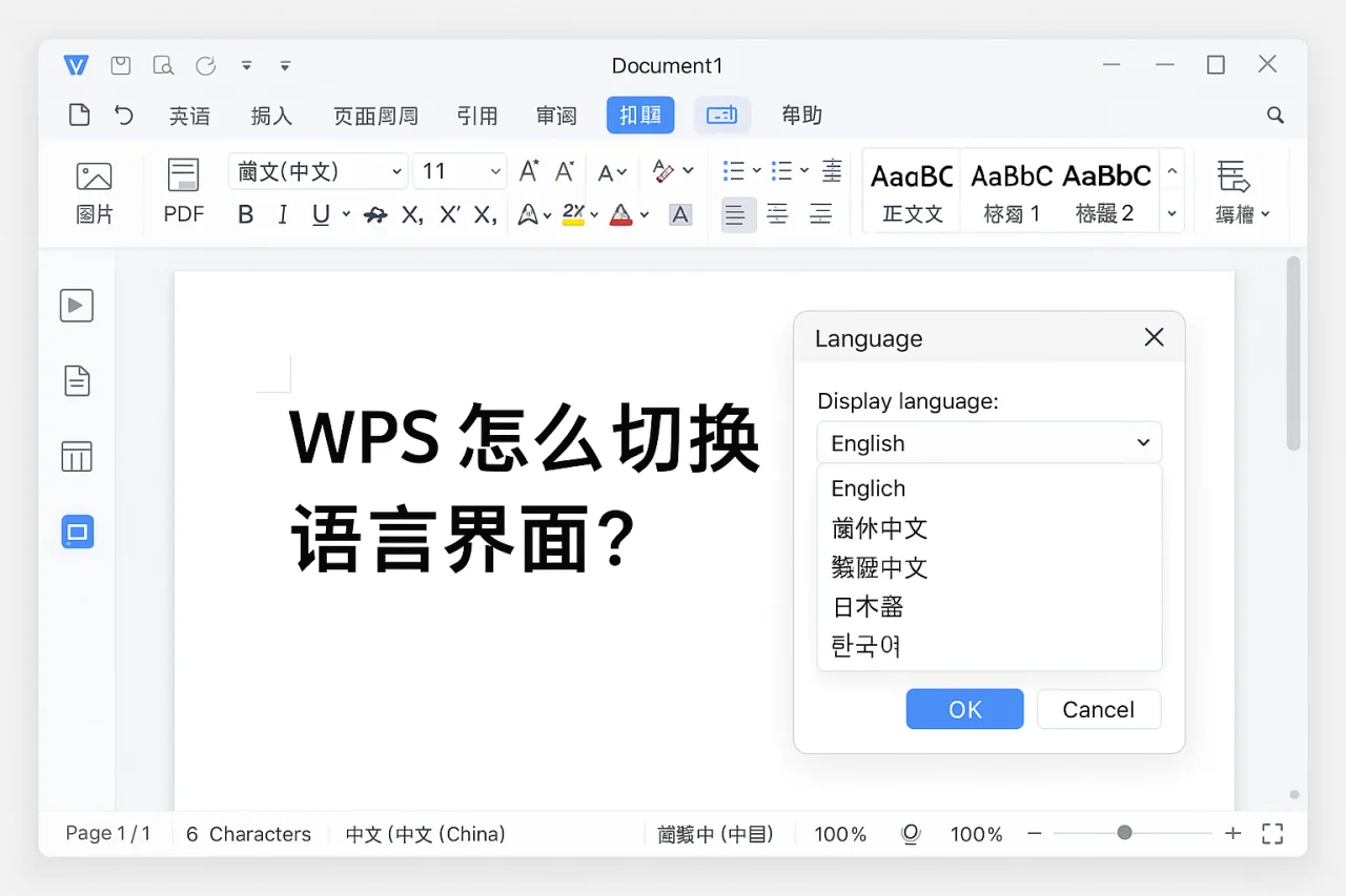 WPS怎么切换语言界面?