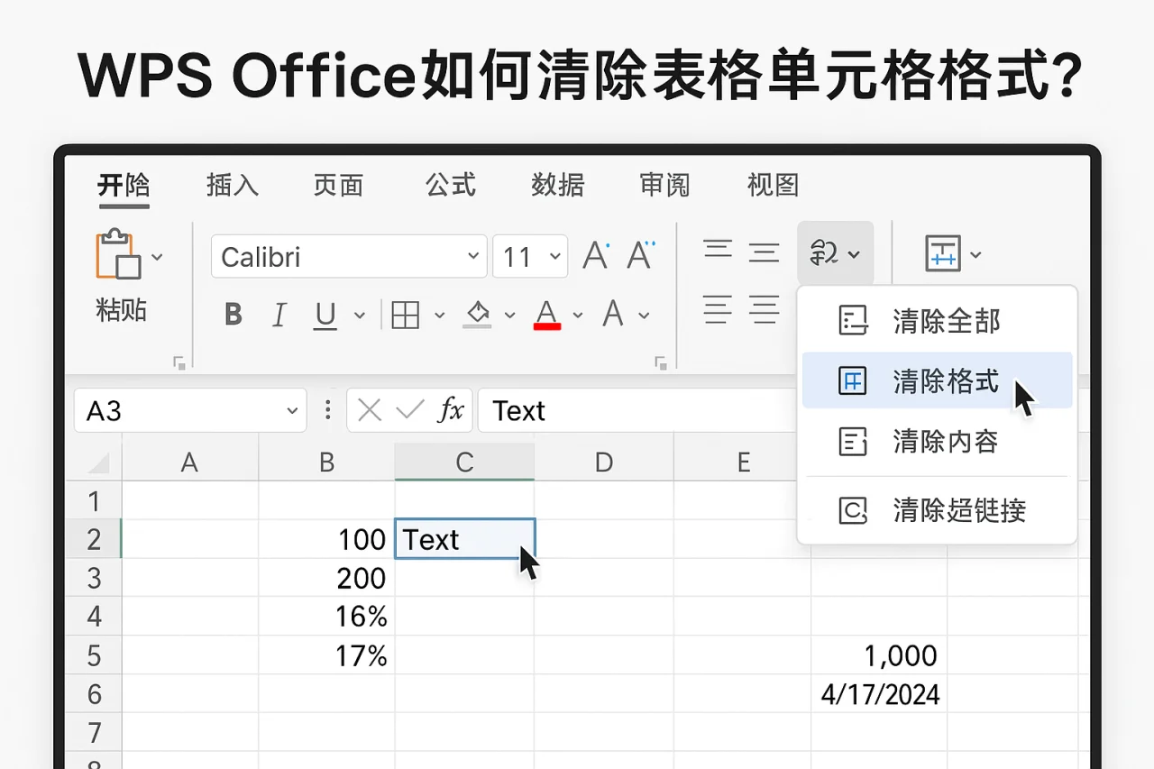 WPS Office如何清除表格单元格格式?