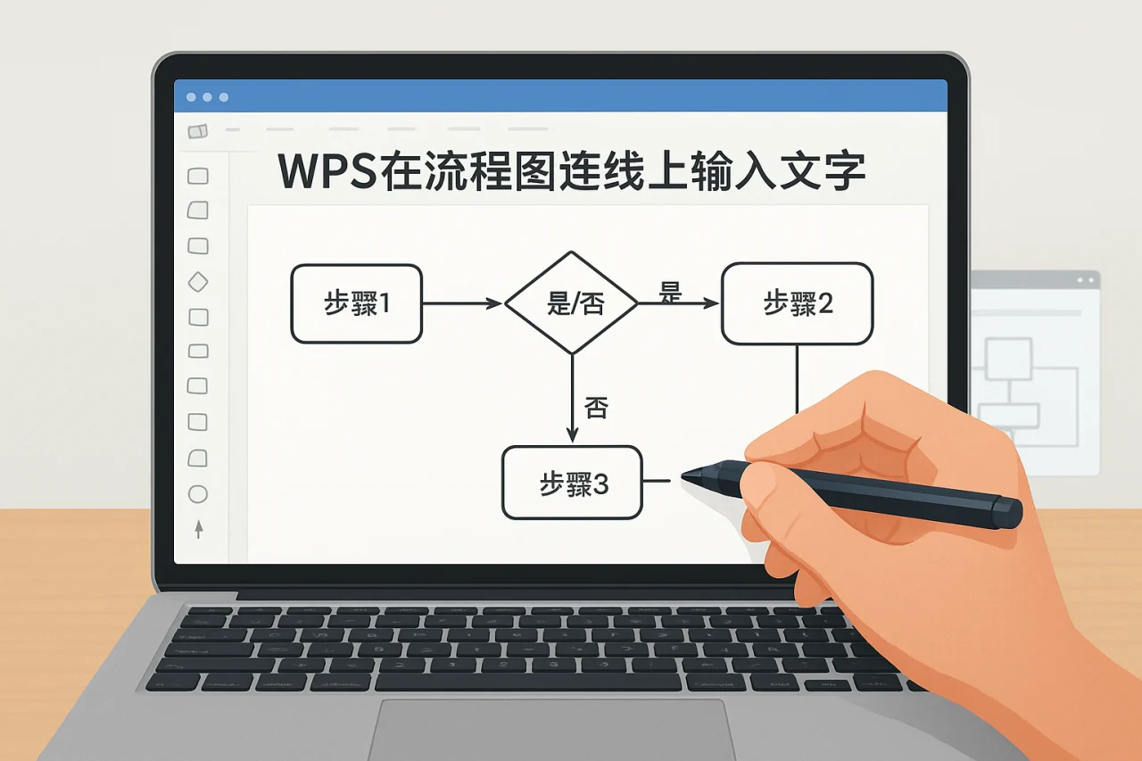 WPS在流程图连线上输入文字